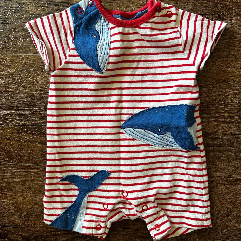 Baby Boden Red & White Striped Whale Appliqué One-Piece Bodysuit